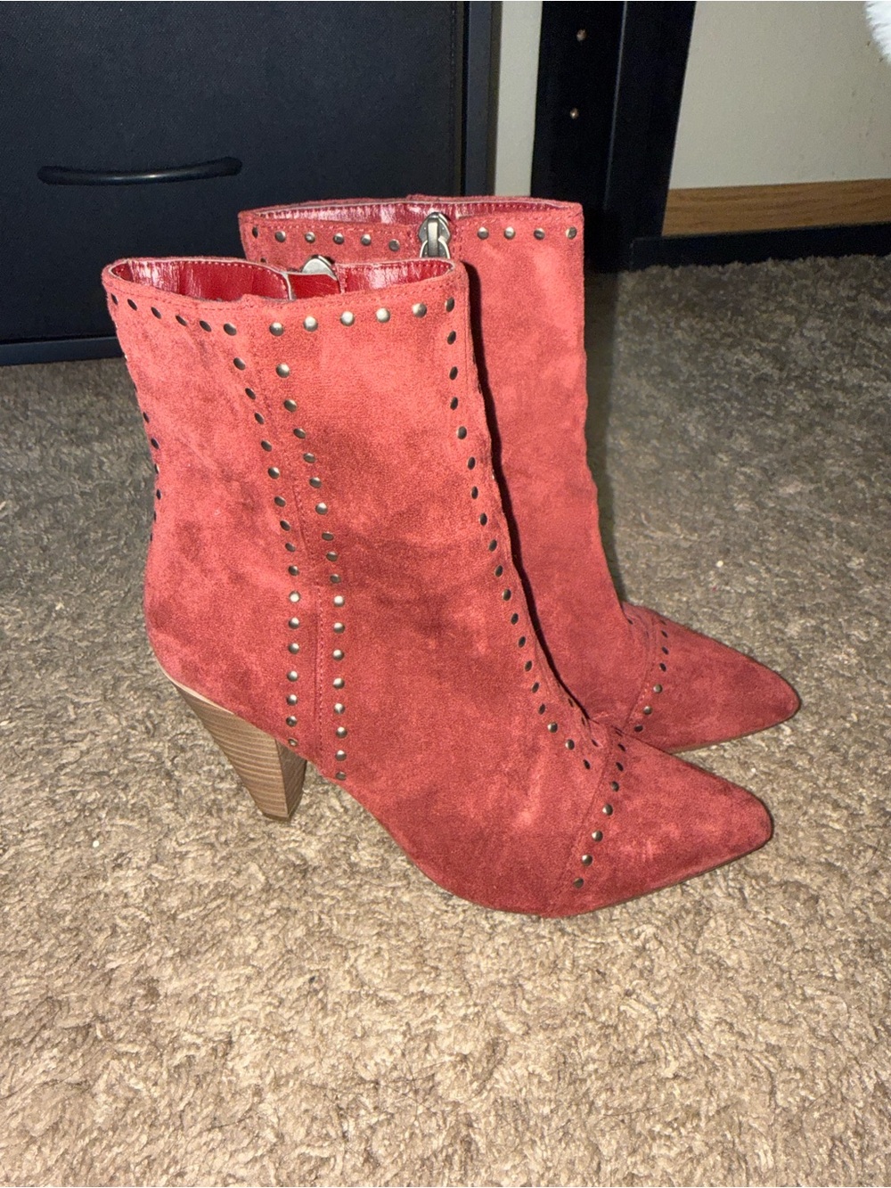 Universal Thread Red Suede Studded Pointed-Toe Ankle Boots